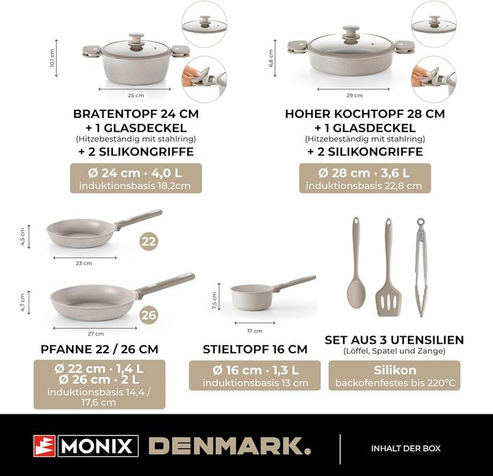 Actual product image Monix 10-Piece Cookware Set with Non-Stick Coating for All Stovetops and Oven (Frying pan, Pot, Cast iron)
