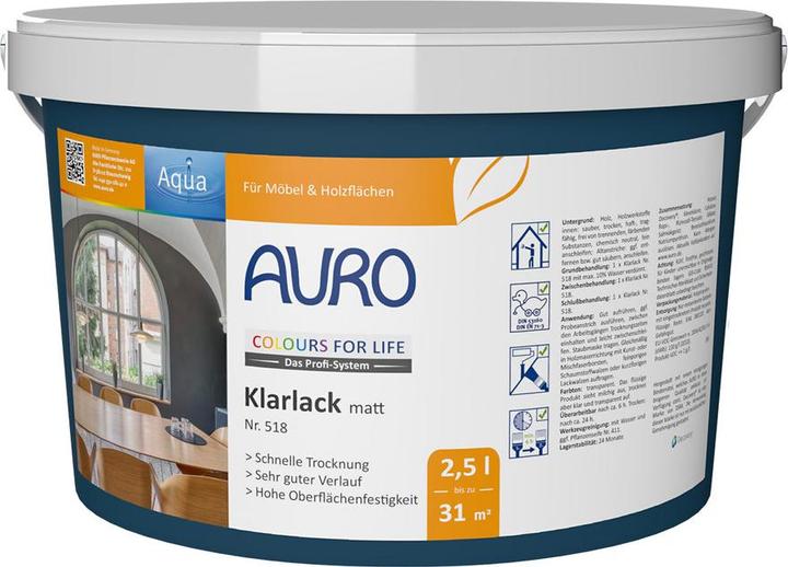 Actual product image AURO Clear lacquer silk matt 518 (Transparent, 2.50 l)