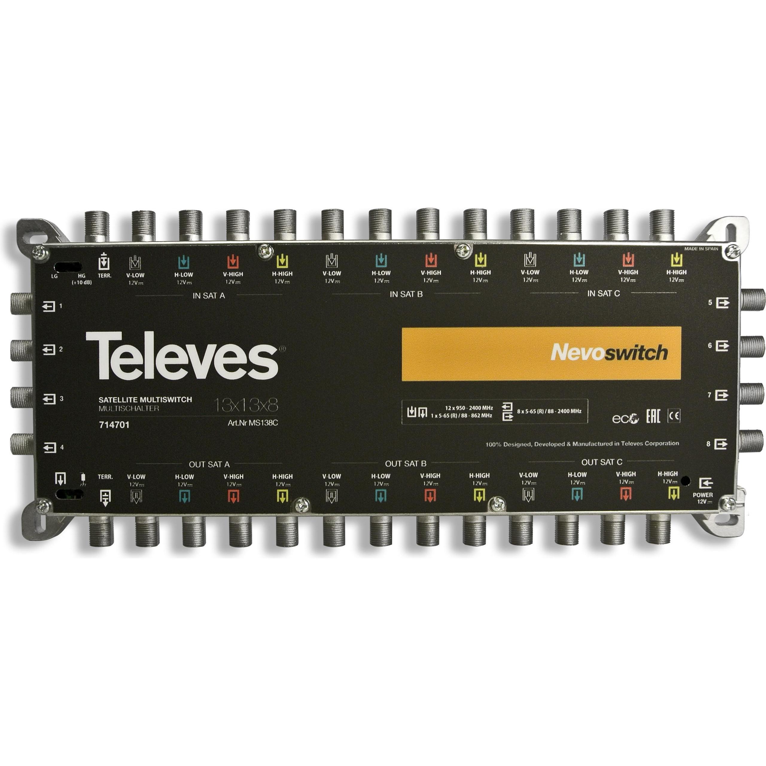 Televes Umschaltmatrix MS 138C NEVO 13 Eingänge 8 Ausgänge, Antennenkabel