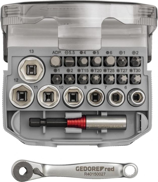 Productafbeelding Gedore Red BitRatchetSet /4 BitFix.Adapter compact (6 mm, 12 mm, 10 mm, 7 mm, 11 mm, 8 mm, 9 mm, 13 mm)