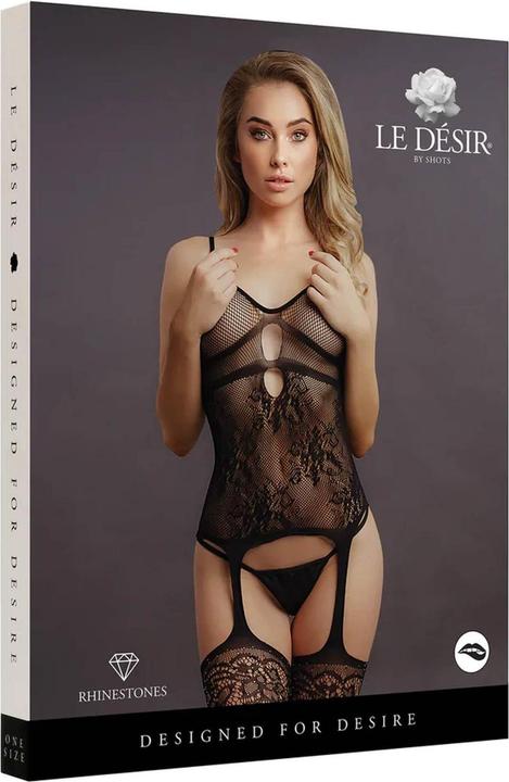 Image du produit Le Désir Suspender Rhinestone Bodystocking - O/S (Taille unique)