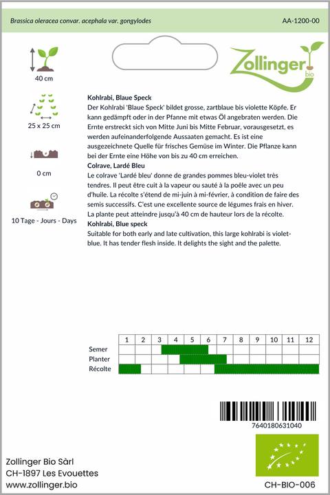 Image du produit Zollinger Bio Chou-rave, lard bleu (Pousses)