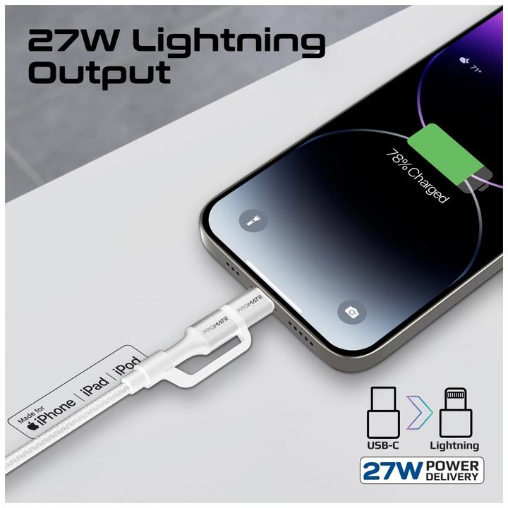 Produktbild ProMate PowerLink-CCi White Multikabel (1.20 m, USB 2.0, 60 W)