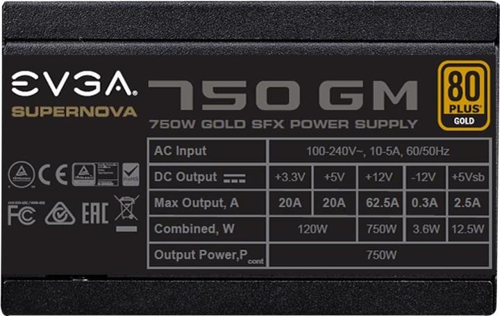 Produktbild EVGA 750W SuperNOVA 750 GM Vollmodular (80+Gold) (750 W)