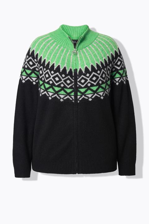 Produktbild Ulla Popken Norweger-Strickjacke, Stehkragen, Reissverschluss, Langarm (54, 56)