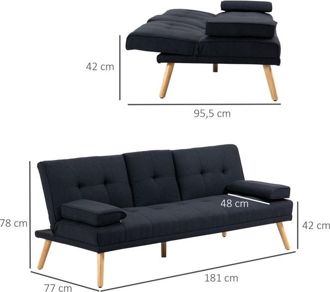 Produktbild Swisshandel24 Schlafsofa, 3-Sitzer-Schlafcouch mit Klappbarem Tisch, Becherhalter, Grau