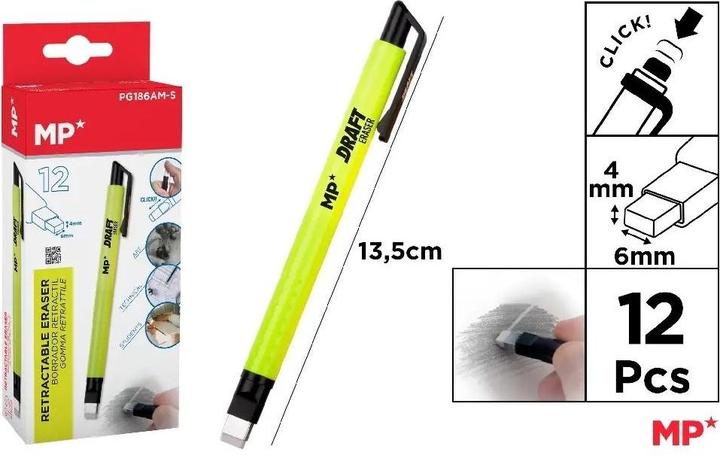 Image du produit Main paper Radiergummi im Click-Stift, gelbes Gehäuse (12 Stück)