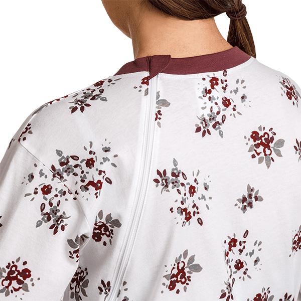 Image du produit Suprima Pyjama de soins long unisexe avec fermeture éclair dos et jambes foral, rouge foncé L