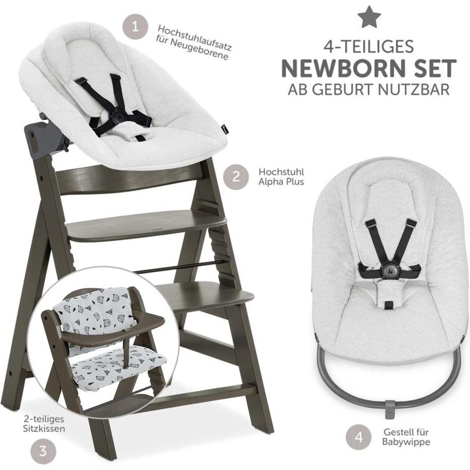 Thumbnail - Hauck, Hochstuhl, Hochstühle Alpha Plus Select Charcoal 4-tlg. Newbornset Light (Hochstuhl)