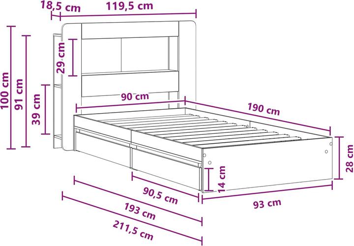 Produktbild vidaXL Bettrahmen (90 x 190 cm)