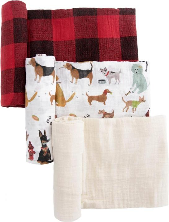 Actual product image little unicorn Cotton Muslin Swaddle 3 Pack - Woof (120 cm, 120 cm)