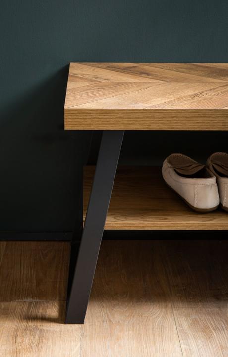 Actual product image FineBuy Schuhbank 100 cm Garderobenbank Eiche Fischgrät Dekor Flur Schuhregal (40 cm)