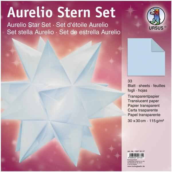 Ursus, Bastelpapier, Faltblätter Aurelio Stern Transparentpapier 115g/qm 30x30cm 33 Blatt hellblau (115 g/m², 33 x)