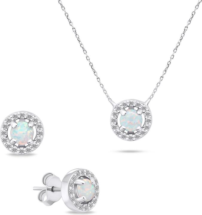 Immagine prodotto Brilio Silver - Charming silver jewelry set with opals SET225W (earrings. necklace)
