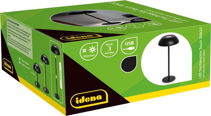Actual product image Idena LED Tischleuchte Touch Tango Metall schwarz 15x33cm Akku USB dimmbar 3 Modi Innen