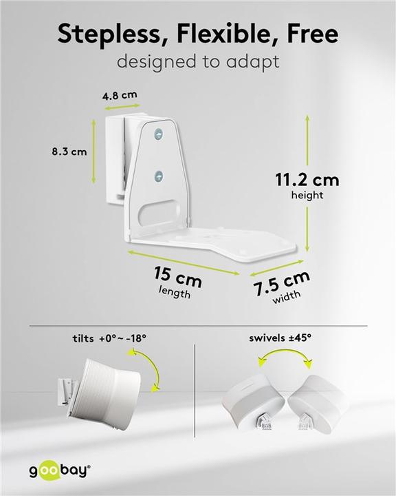 Produktbild Goobay Lautsprecher-Wandhalterung Modern Era 3 Flex, weiss (Wandmontage, Neigbar, Schwenkbar)