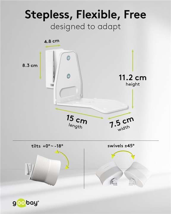 Produktbild Goobay Lautsprecher-Wandhalterung Modern Era 3 Flex, weiss (1 Paar, Wandmontage, Neigbar, Schwenkbar)