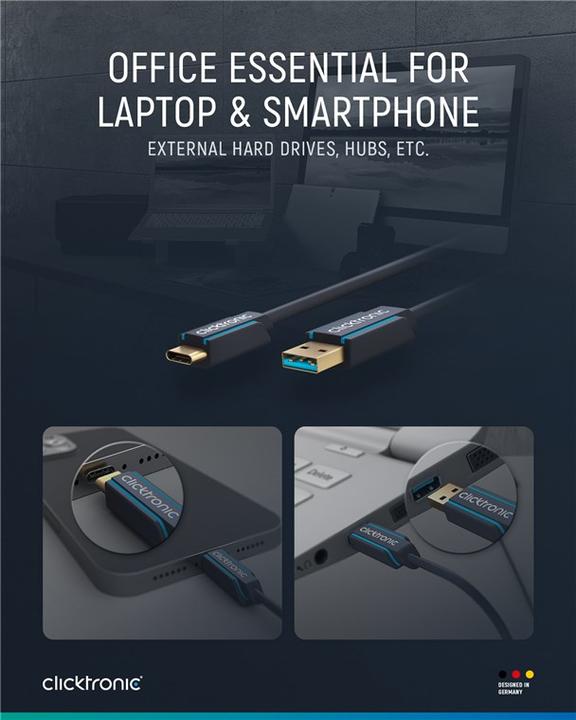 Actual product image clicktronic USB-C - USB-A adapter cable, high speed (2 m, USB 3.0)