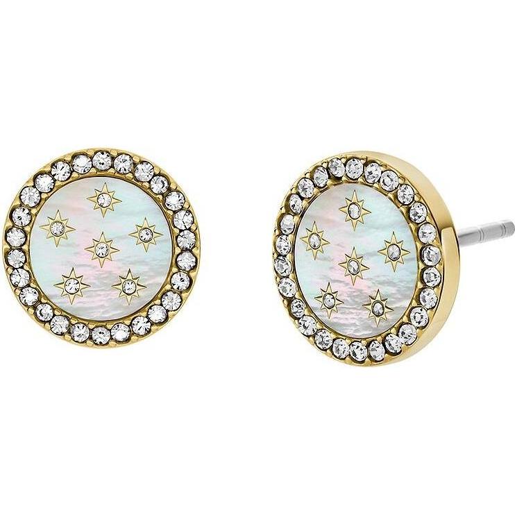 Fossil, Orecchini, - Charming gold-plated earrings with mother-of-pearl and crystals JF04868710