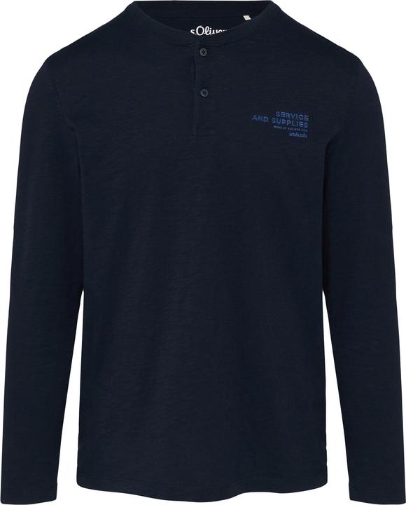 S.Oliver T-Shirt Henley-Shirt mit Flammgarnstruktur und Stickerei