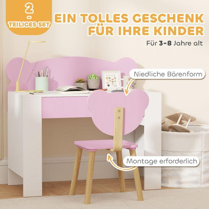 Produktbild Swisshandel24 Schreibtisch-Set für Kinder, Bärenform, Schublade, zum Schreiben und Basteln, 3-8 Jahre, Rosa (80 x 41 x 74.50 cm)