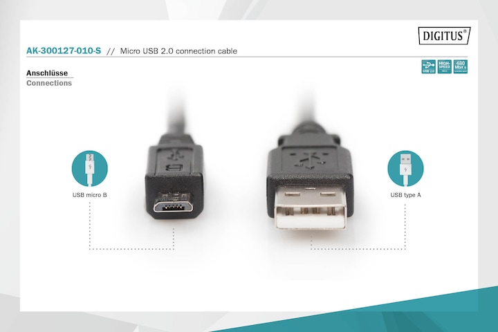 Productafbeelding Digitus USB A - USB Micro B (1 m, USB 2.0)