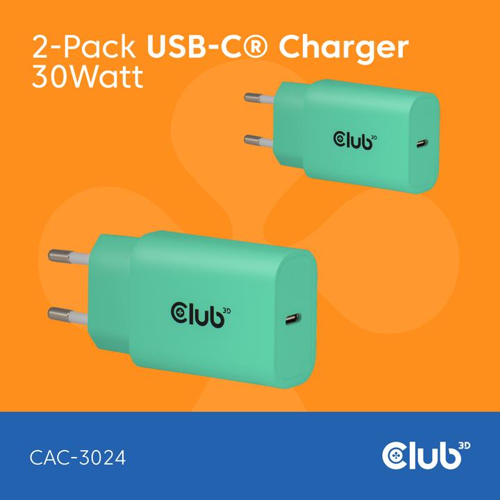 Actual product image Club 3D Club3D Lifestyle Ladegerät USB-C 30Watt, 2Stk grün retail (30 W, 1 portion)