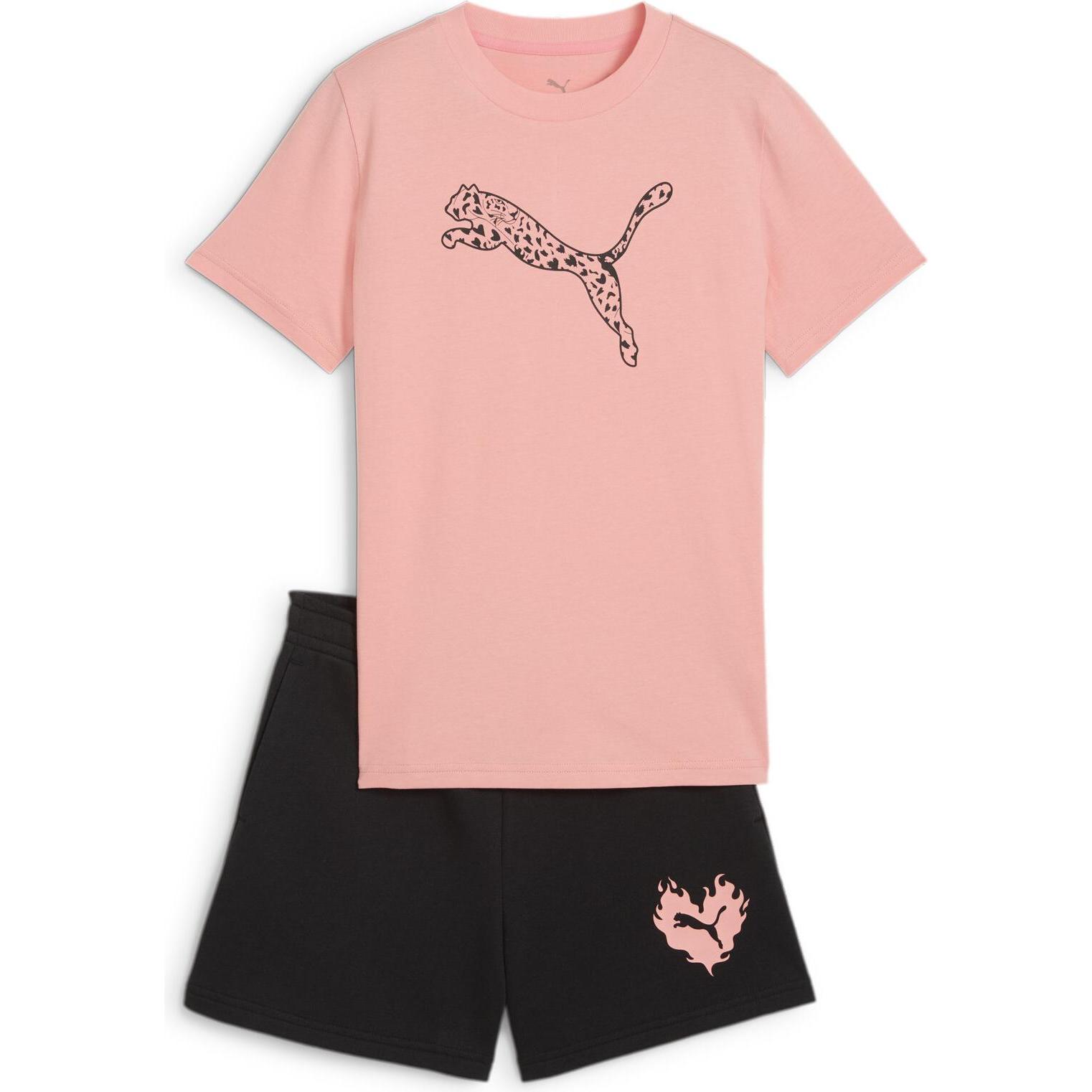 Puma, Damen, Sportshirt, FLAMING LOVE Tee and Shorts Set G (152), Rosa, 152