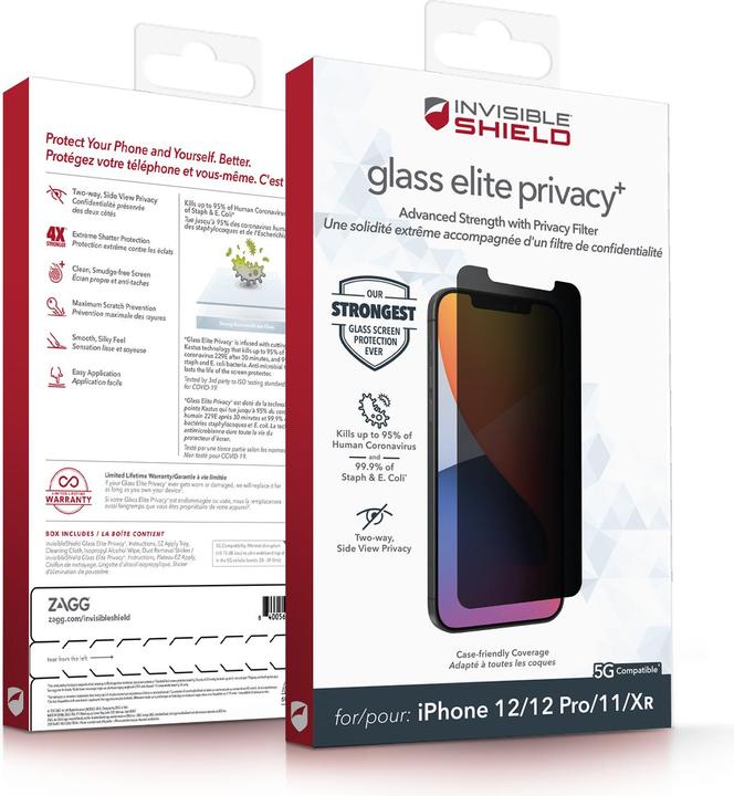 Actual product image Zagg InvisibleShield Glass Elite Privacy+ Apple (e) (1 Piece, Apple iPhone 12, Realme 12 Pro+)