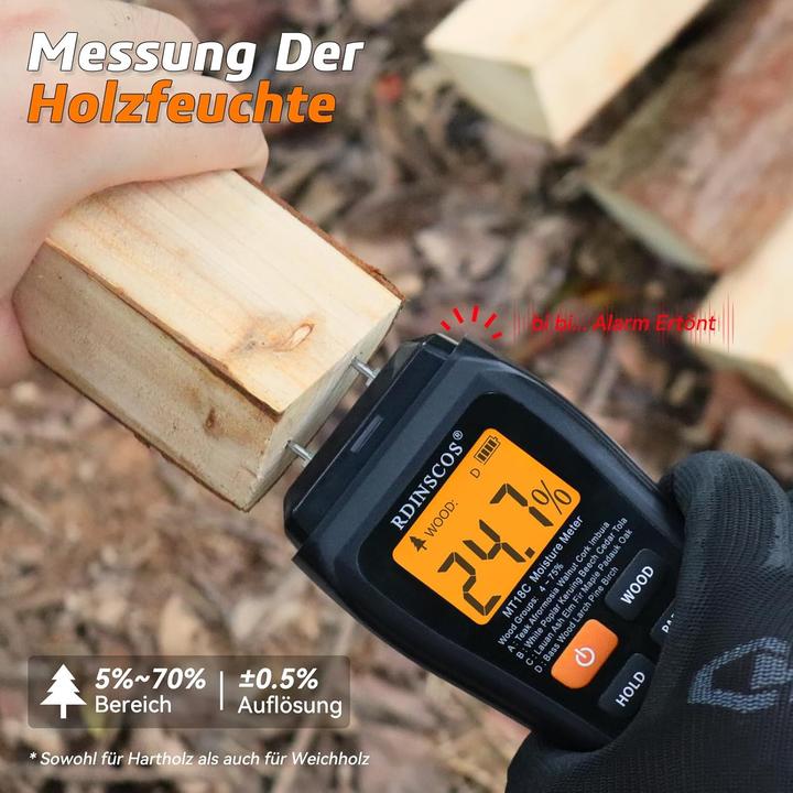 Actual product image Rdinscos Feuchtigkeitsmessgerät MT18C1 für Holz und Wände
