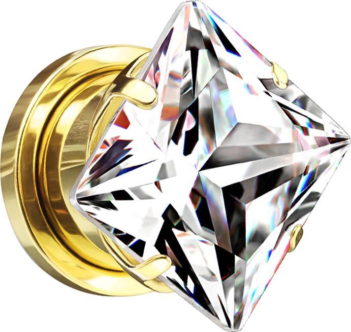 Actual product image Star Piercing Flesh Plug gold plated with square crystal silver (without brass, Titanium)