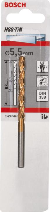 Actual product image Bosch Professional Zubehör Metal drill HSS-TiN, DIN 338, 5.5 x 57 x 93 mm (5.5 mm)