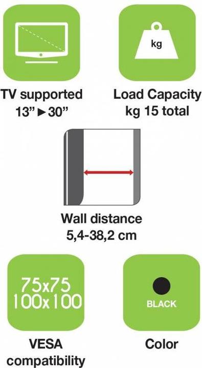 Etichetta energetica Techly Staffa per TV LCD - Nero - Dimensioni dello schermo: 33-76.2 cm (13"-30") (Muro, 15 kg, 13" - 30")