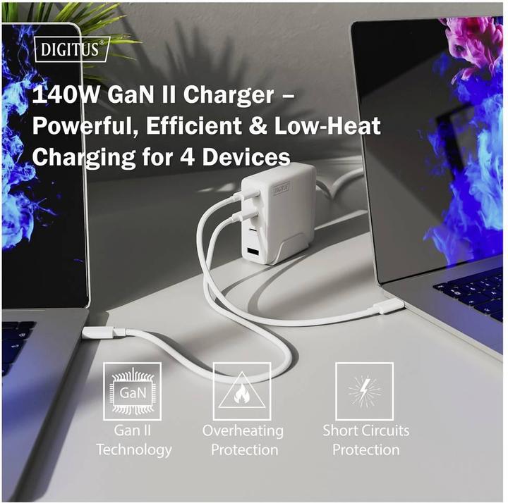 Actual product image Digitus USB GaN Charger 140W, 3x USB-C, 1x USB-A (140 W, 4 ports)