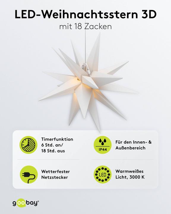 Produktbild Goobay LED-Weihnachtsstern 3D, Ø 56 cm, 4,5-V-Aussentrafo