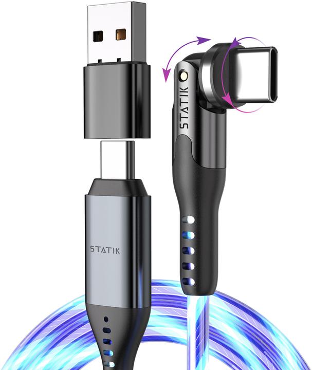 Produktbild Statik 360° drehbares & glowing USB-C-C Kabel 1.8m (2 m, USB 2.0, 60 W)