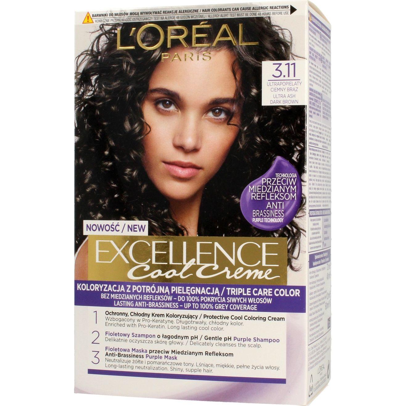L'Oréal Paris, Haarfarbe, L'Oreal Professionnel Hair Coloring Cream Exellence 3.11 Ultra Ashen Dark Brown (3.11 Ultra As...