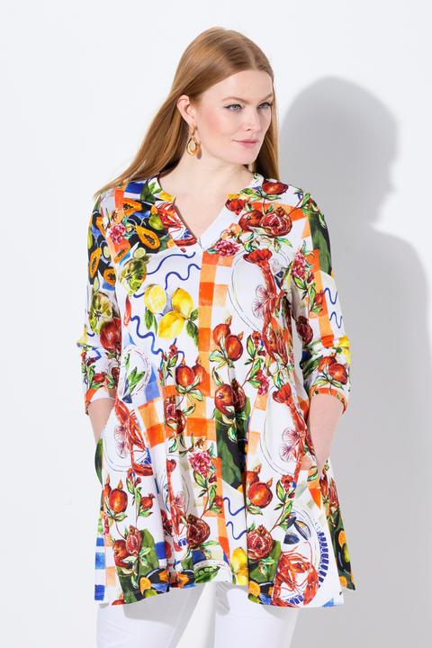 Produktbild Ulla Popken Slinky-Bluse, Food-Design, A-Linie, Stehkragen, 3/4-Arm (46, 48)