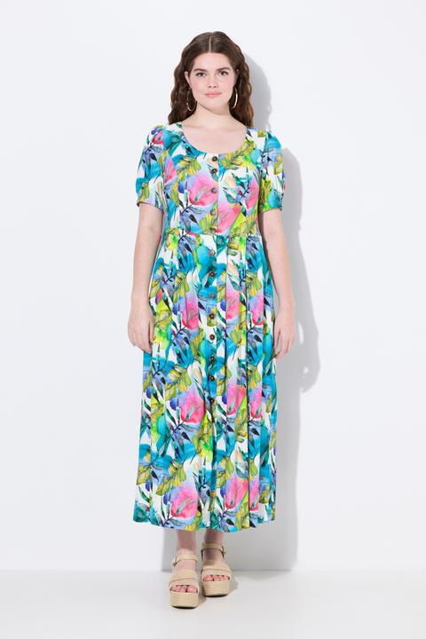 Produktbild Ulla Popken Leinenmix-Maxikleid, Rundhals, Halbarm, Taschen (56)