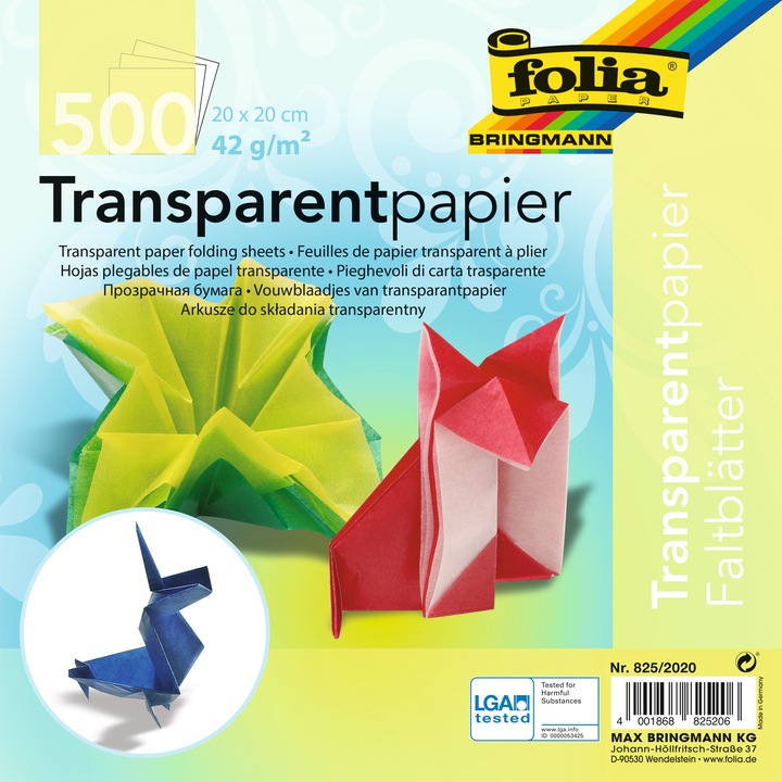Immagine prodotto Folia Fogli pieghevoli trasparenti 20 x 20 cm multicolore (42 g/m², 500 x)