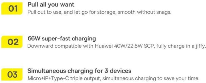 Actual product image Baseus Bright Mirror 3, USB 3-in-1 cable for micro USB / USB-C / Lightning 66W / 2A 1.1m (Purple) (1.10 m, 66 W)