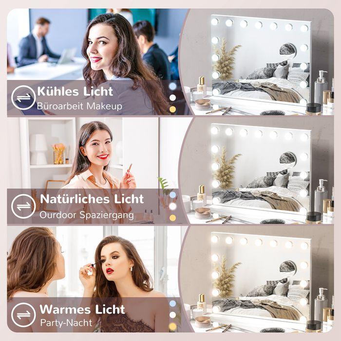 Actual product image Swisshandel24 LED-Kosmetikspiegel, 3 Lichtmodi, dimmbar, Touch-Steuerung, USB, 58x48cm, Weiss (58 x 48 cm)