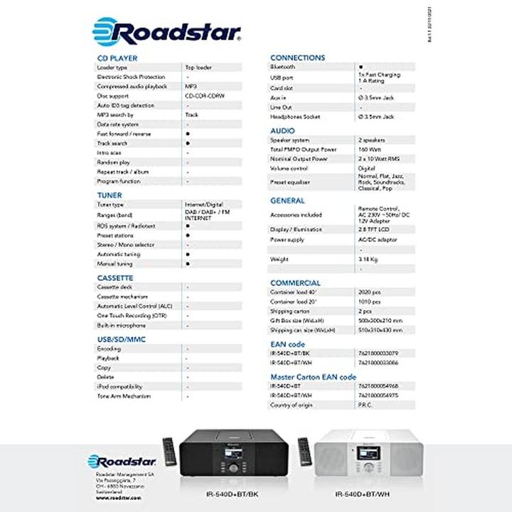 Produktbild Roadstar IR-540D+BT/BK (DAB, FM, DAB+, Bluetooth, WLAN)