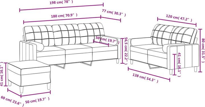 Actual product image VidaXL Sofa set Cushion Armchair Sofa Couch Design sofa 3-piece brown fabric (3-seater)