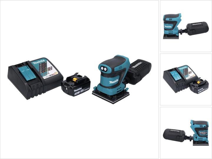 1x Makita DBO 480 Z Akku Schwingschleifer 18 V 112 x 102 mm Solo, 1x Staubbox, 1x Makita BL 1830 B 18 V 3,0 Ah Akku, 1x Makita DC 18 RC Akku Schnell Ladegerät 7,2 V - 18 V