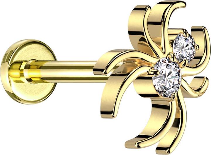 Actual product image Star Piercing Micro threadless labret gold-plated spider gold-plated crystals silver (without brass, Titanium G23)