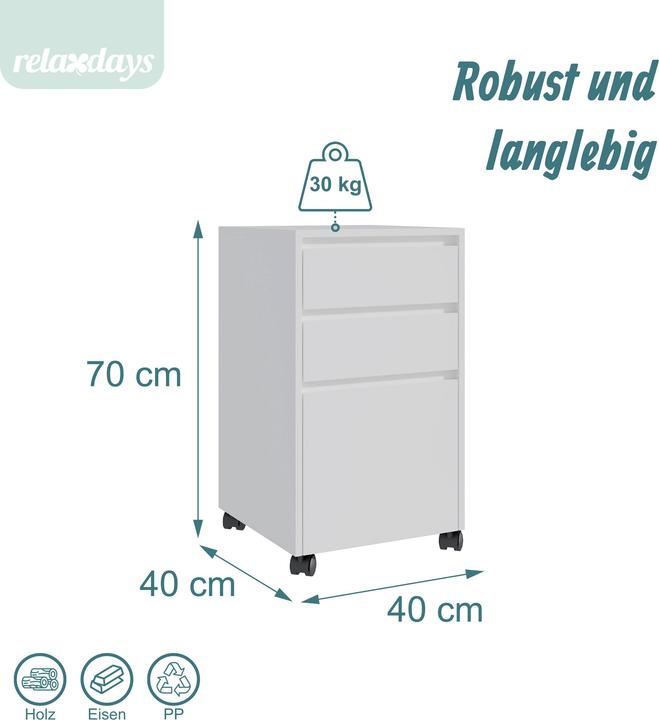 Image du produit Relaxdays Rollcontainer mit 3 Schubladen (40 x 40 x 70 cm)