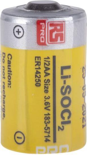 RS PRO 1/2 AA battery, 3.6V / 1.2Ah Li-Thionyl chloride, standard (1 pcs., AA, 1200 mAh)