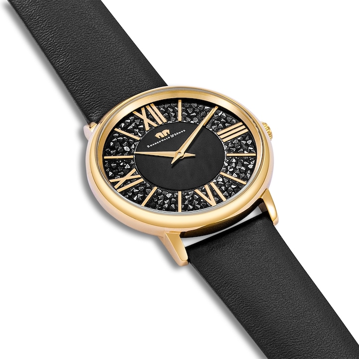 Immagine prodotto Orologio al quarzo da donna Pamina in vera pelle nera - 23876 (Orologio da polso analogico, 36 mm)