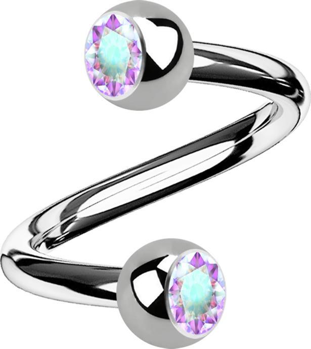 Produktbild Star Piercing Micro Spirale silber mit zwei Kugeln Kristall multicolor (Titan)
